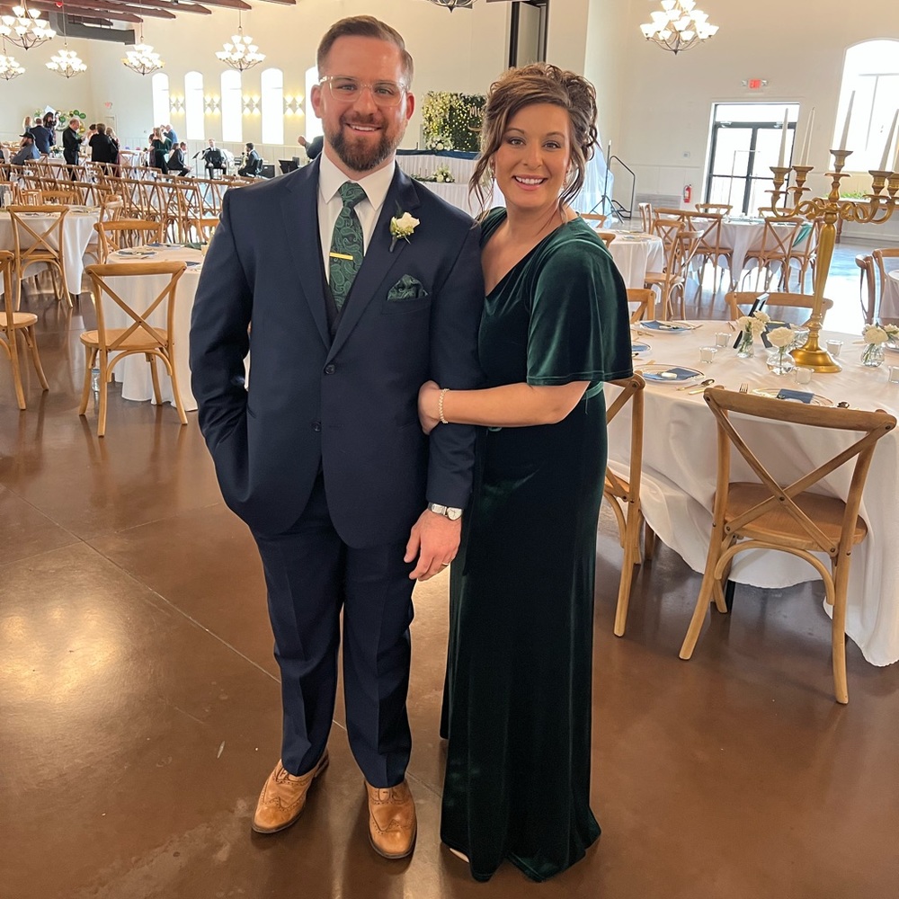 Revelry Brand Emerald Velvet Reese Bridesmaid Dress